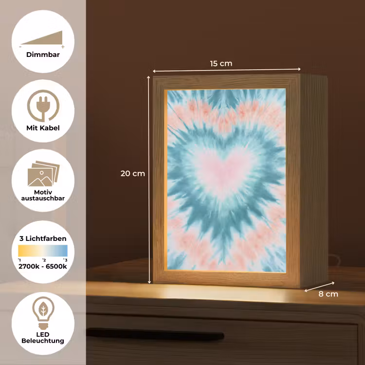 Hartvormig - Tie dye - Pasteltinten - Lichtgroen Light Box met kabel (Kinderlampje) klein -USP_websiteoverzichtDE