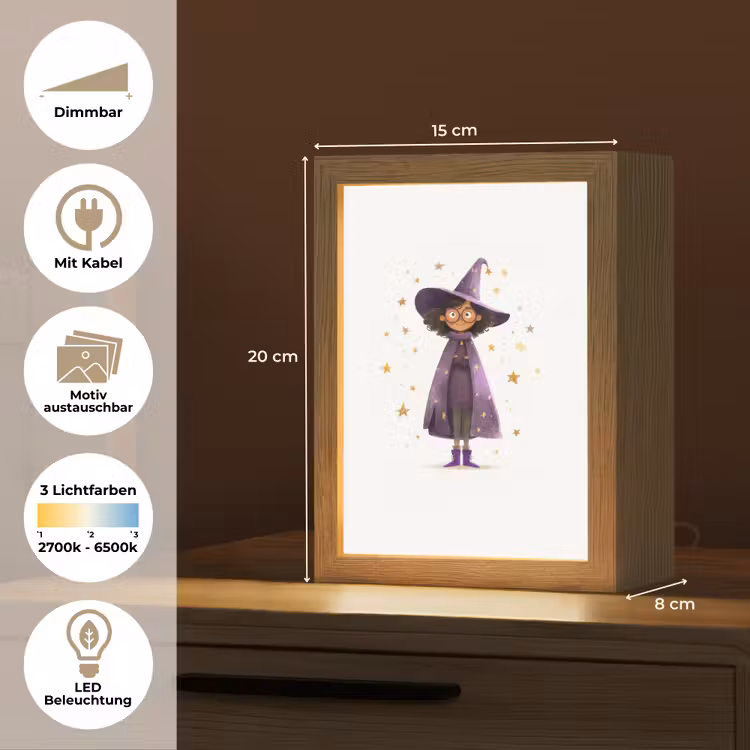 Heks - Paars - Sterren - Heksenhoed Light Box met kabel (Kinderlampje) klein -USP_websiteoverzichtDE