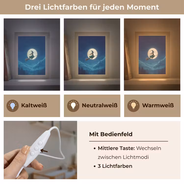 Heks - Volle maan - Sterrenhemel Light Box met kabel klein -USP_lichtkleurDE