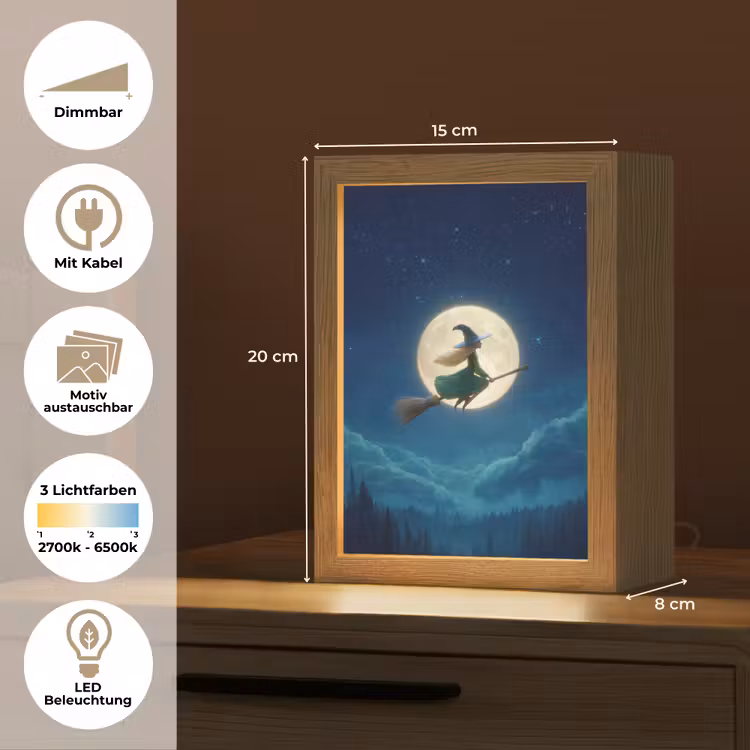 Heks - Volle maan - Sterrenhemel Light Box met kabel (Kinderlampje) klein -USP_websiteoverzichtDE