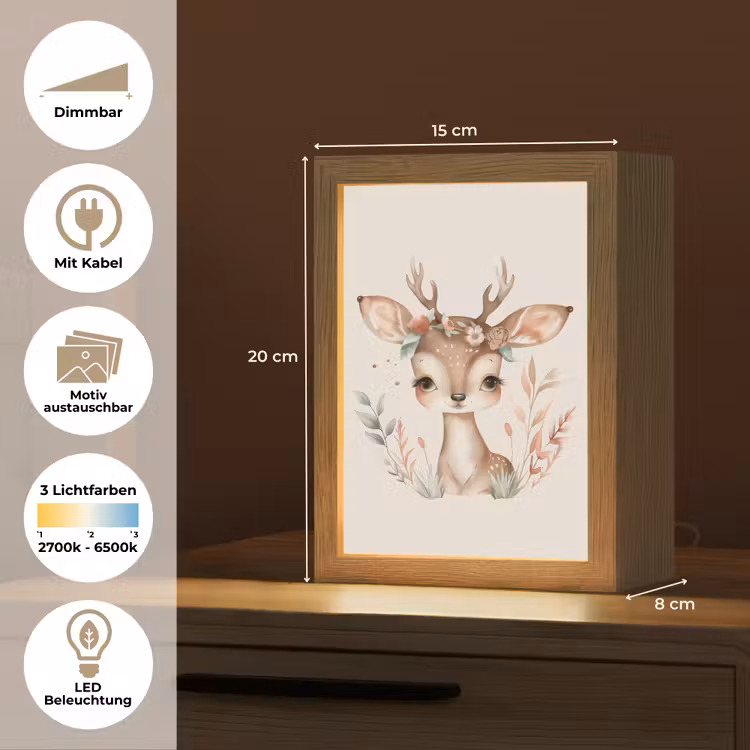 Hert - Bohemian - Bloemen - Bosdieren Light Box met kabel (Kinderlampje) klein -USP_websiteoverzichtDE