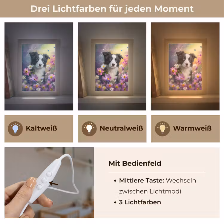 Hond - Bloemen - Natuur - Puppy - Bordercollie Light Box met kabel klein -USP_lichtkleurDE