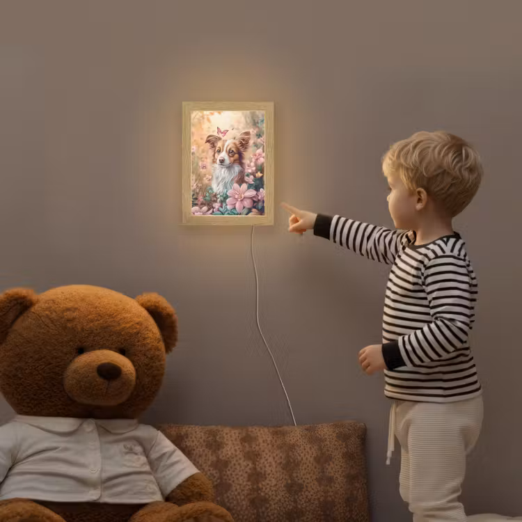 Hond - Bloemen - Roze Light Box met kabel klein -sfeer4a_kind