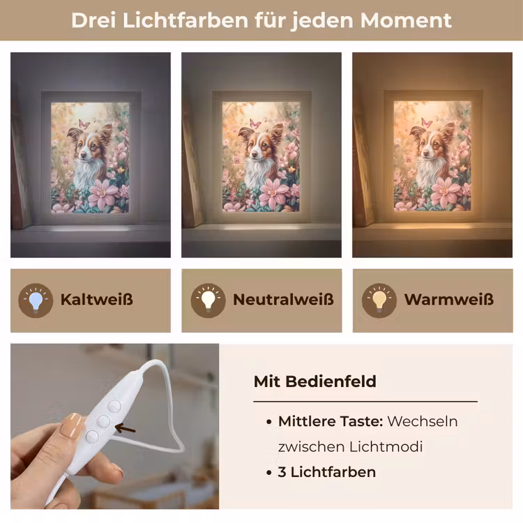 Hond - Bloemen - Roze Light Box met kabel klein -USP_lichtkleurDE