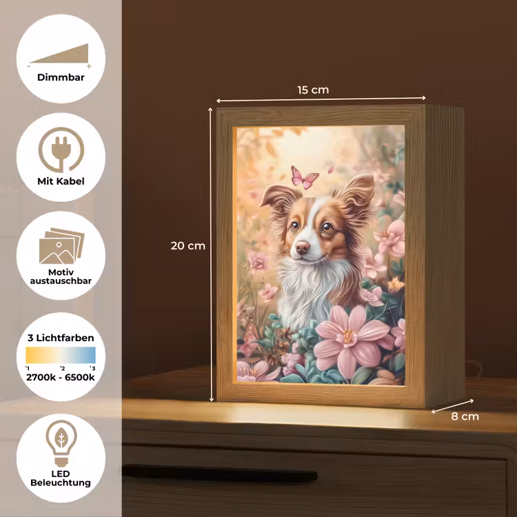 Hond - Bloemen - Roze Light Box met kabel (Kinderlampje) klein -USP_websiteoverzichtDE