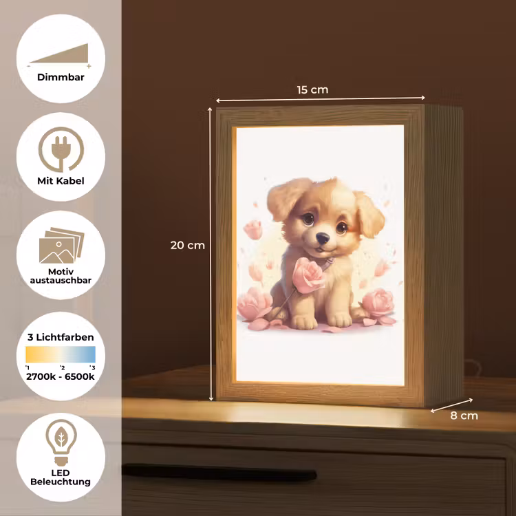 Hond - Bloemen - Roze - Meisjes - Kind Light Box met kabel (Kinderlampje) klein -USP_websiteoverzichtDE