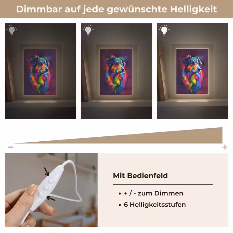 Hond - Kleurrijk - Dier - Dierenhoofd Light Box met kabel klein -USP_dimbaarDE