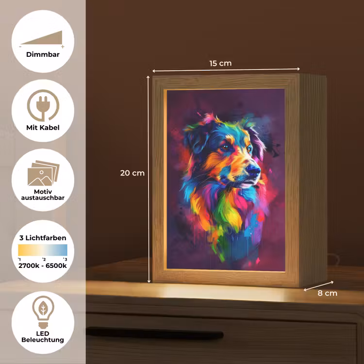 Hond - Kleurrijk - Dier - Dierenhoofd Light Box met kabel (Kinderlampje) klein -USP_websiteoverzichtDE