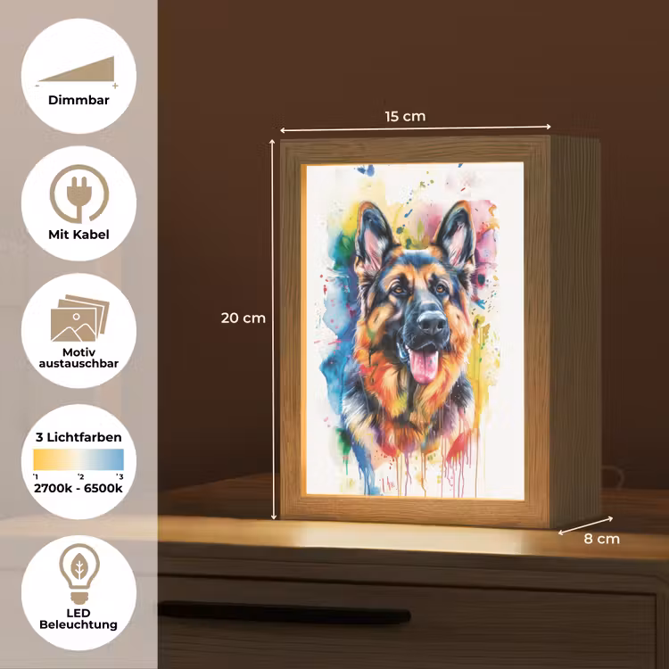 Hond - Verf - Dieren - Kleurrijk - Duitse Herder Light Box met kabel (Kinderlampje) klein -USP_websiteoverzichtDE