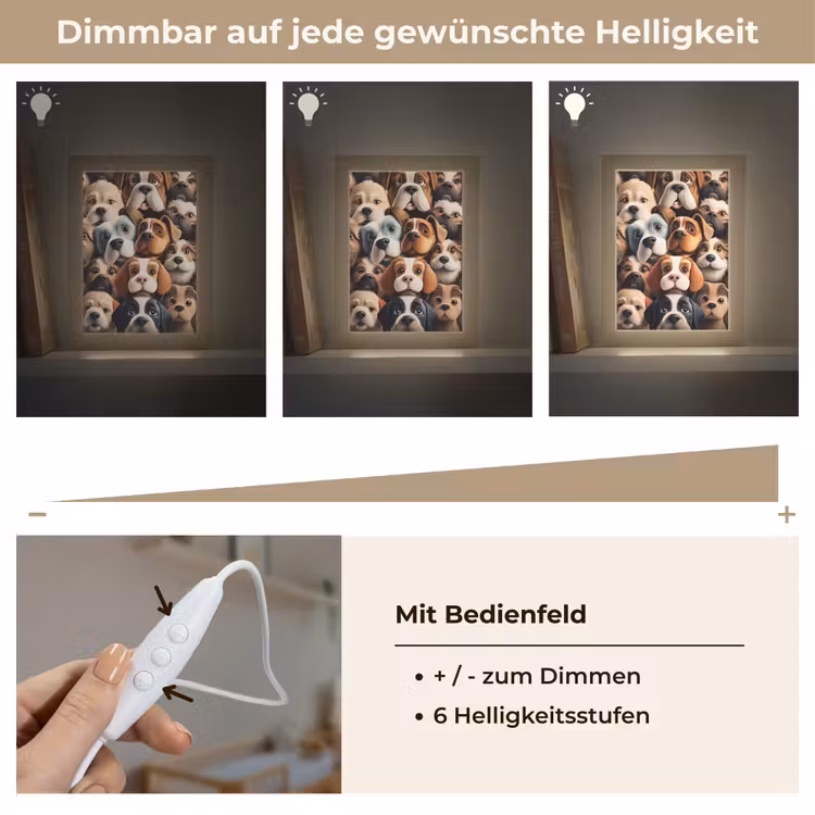 Hond - Patronen - Dieren - Bruin - Meisje - Jongen Light Box met kabel klein -USP_dimbaarDE