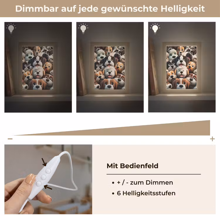 Hond - Dieren - Patronen - Bruin - Meisjes - Jongens Light Box met kabel klein -USP_dimbaarDE