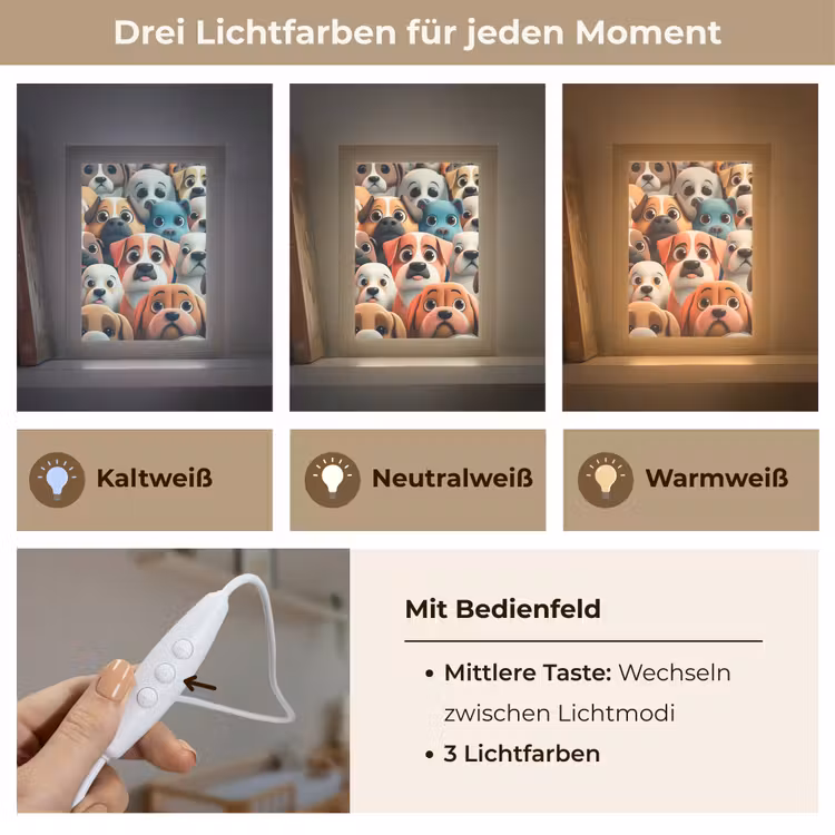 Hond - Dieren - Patronen - Bruin - Meiden - Jongens Light Box met kabel klein -USP_lichtkleurDE