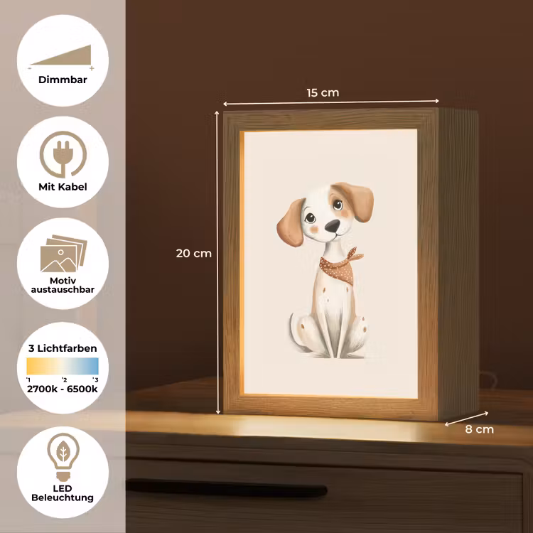 Hond - Pup - Beige Light Box met kabel (Kinderlampje) klein -USP_websiteoverzichtDE