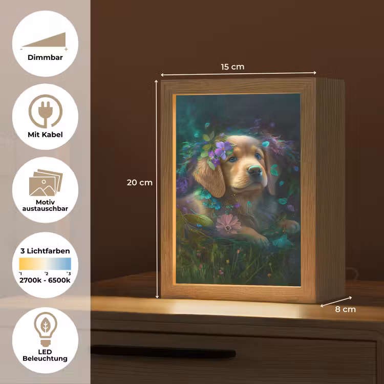 Hond - Puppy - Bloemen - Natuur - Golden retriever Light Box met kabel (Kinderlampje) klein -USP_websiteoverzichtDE