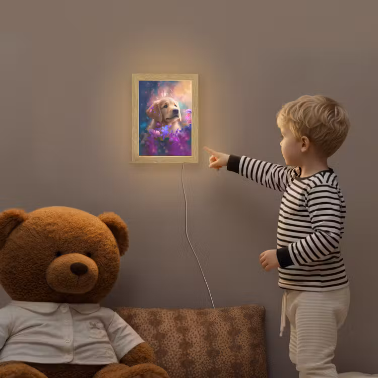Hond - Puppy - Zon - Bloemen - Golden retriever Light Box met kabel klein -sfeer4a_kind