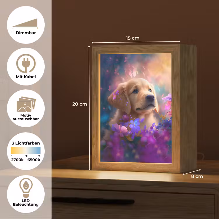 Hond - Puppy - Zon - Bloemen - Golden retriever Light Box met kabel (Kinderlampje) klein -USP_websiteoverzichtDE