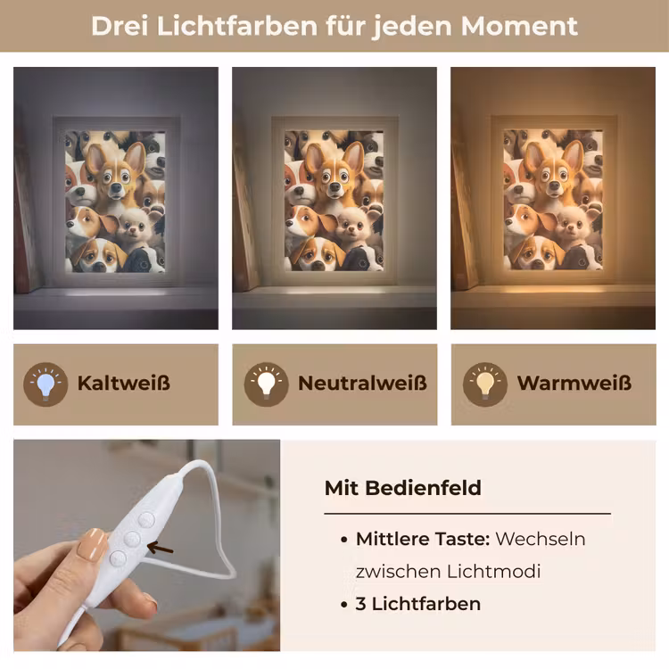 Honden - Dieren - Bruin - Zwart - Patronen - Kind Light Box met kabel klein -USP_lichtkleurDE
