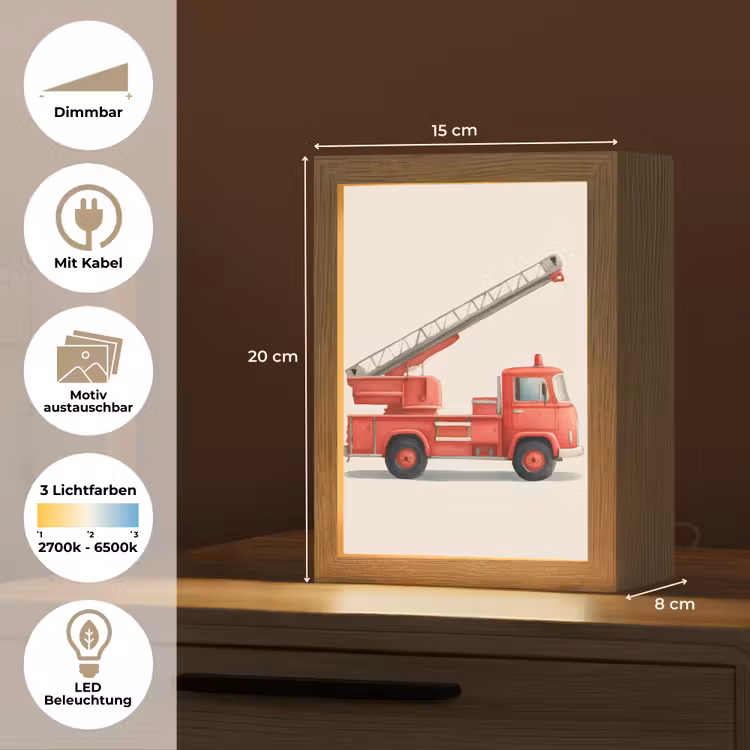 Illustratie - Brandweer - Rood - Minimalistisch Light Box met kabel (Kinderlampje) klein -USP_websiteoverzichtDE