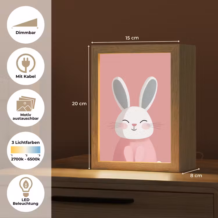 Illustratie - Konijn - Roze - Minimalistisch Light Box met kabel (Kinderlampje) klein -USP_websiteoverzichtDE