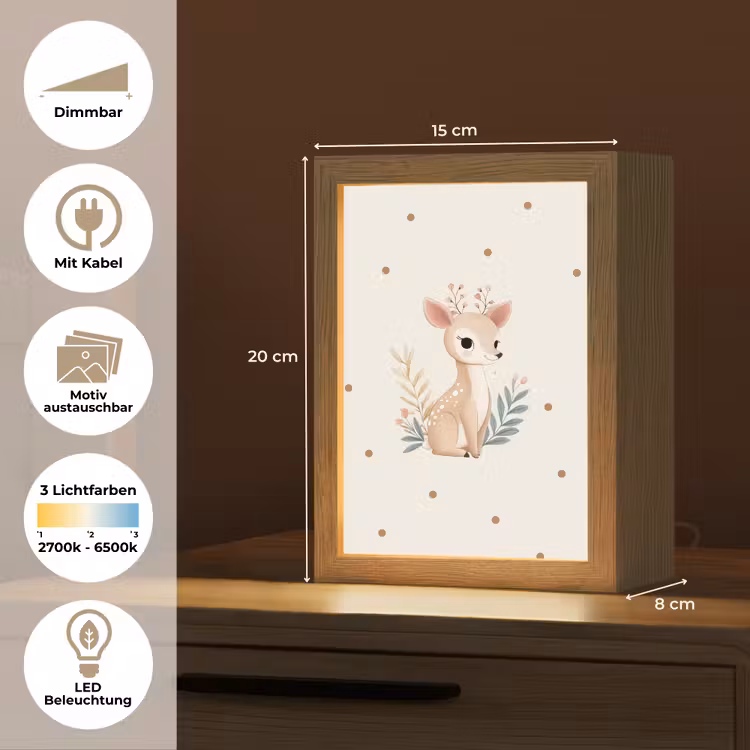 Illustratie - Stippen - Hertje - Aquarel Light Box met kabel (Kinderlampje) klein -USP_websiteoverzichtDE