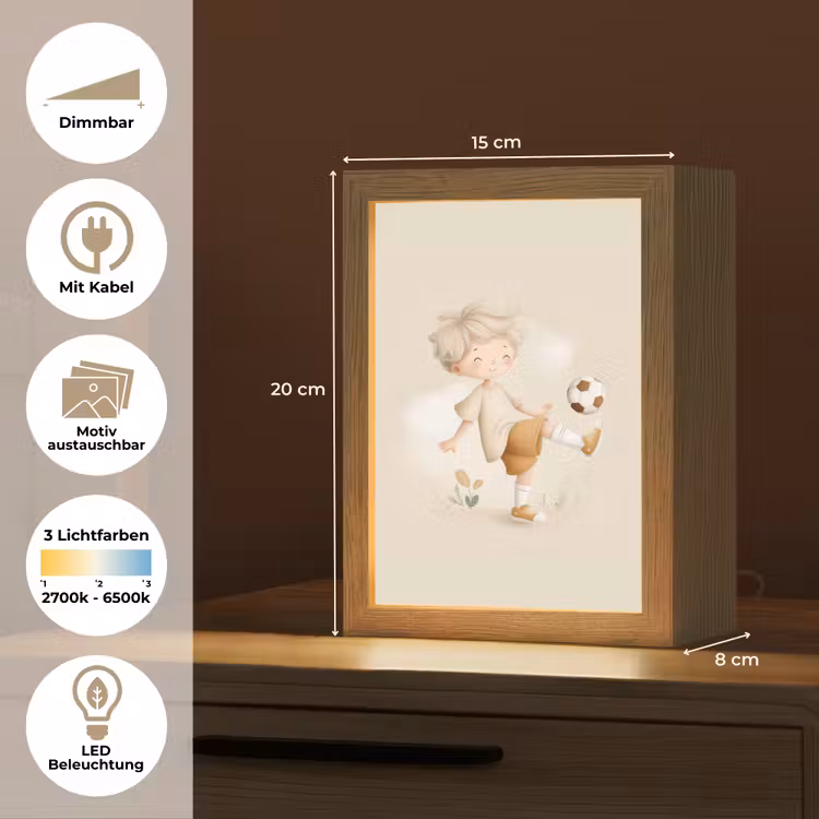 Jongen - Beige - Minimalistisch - Voetbal Light Box met kabel (Kinderlampje) klein -USP_websiteoverzichtDE