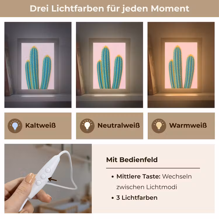 Cactussen - Modern - Pastel Light Box met kabel (Kinderlampje) klein -USP_lichtkleurDE