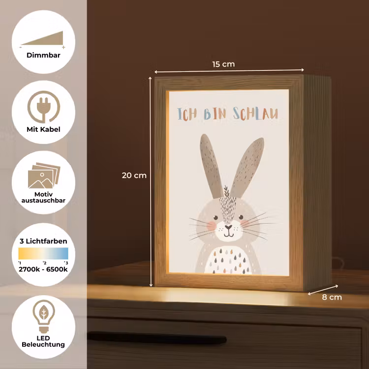 Konijn - Beige - Dier - Slim - Quote Light Box met kabel (Kinderlampje) klein -USP_websiteoverzichtDE