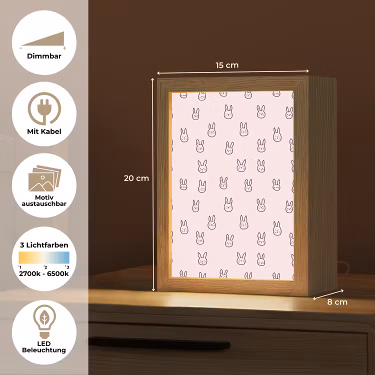 Konijnen - Minimalistisch - Roze Light Box met kabel (Kinderlampje) klein 904 -USP_websiteoverzichtDE