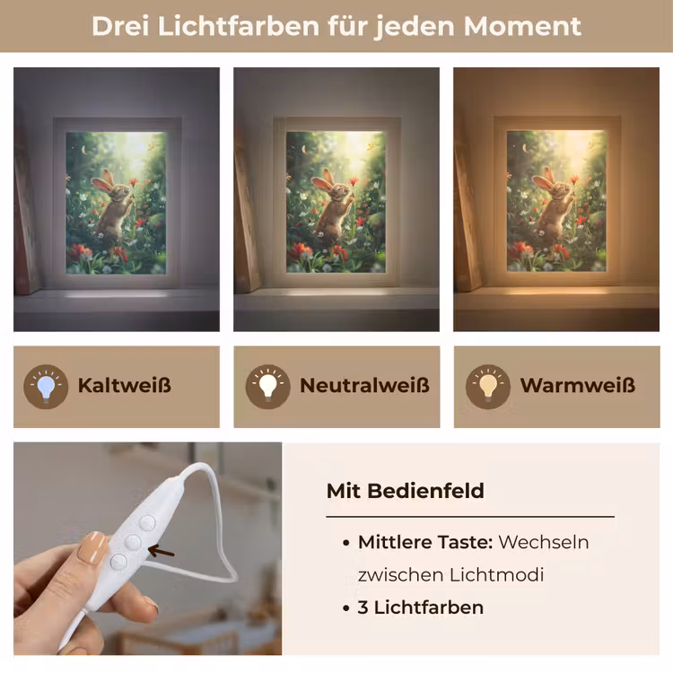 Konijn - Dieren - Bloemen - Natuur Light Box met kabel klein -USP_lichtkleurDE