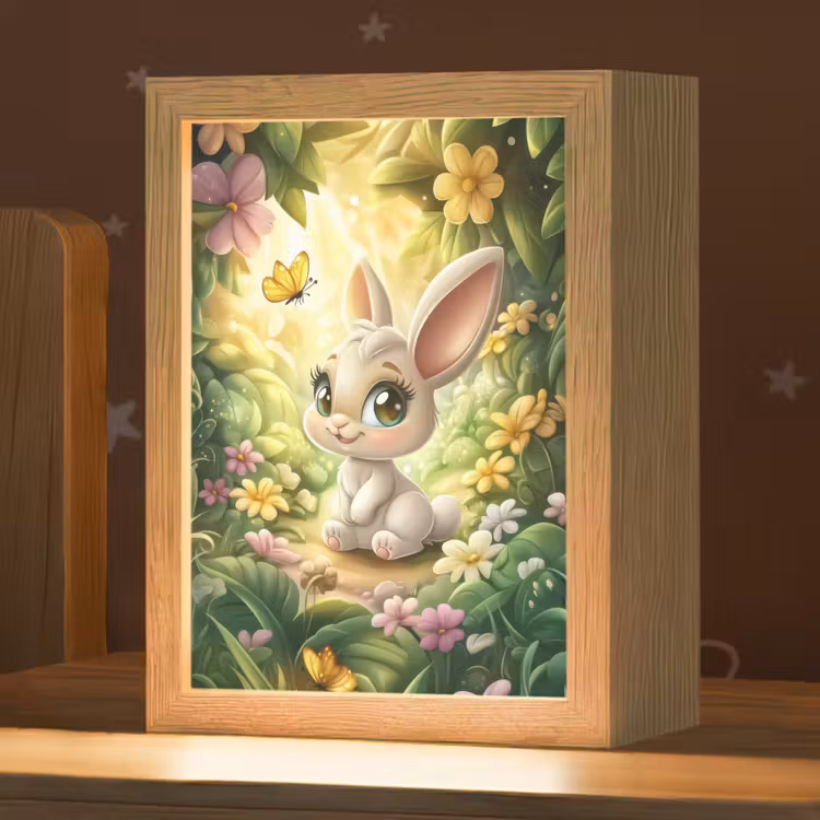Konijn - Bos - Vlinders - Cartoon Light Box met kabel klein -zzz_3d_website