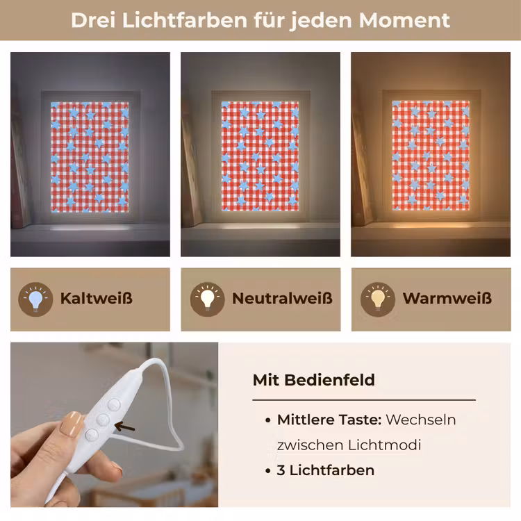 Ruit - Sterren - Rood Light Box met kabel (Kinderlampje) klein 904 -USP_lichtkleurDE