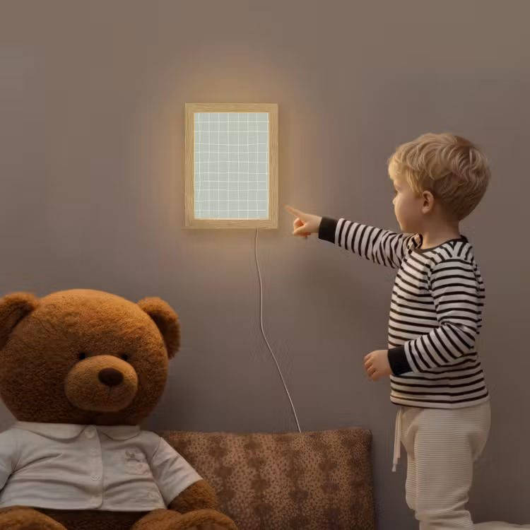 Ruitpatroon - Golvend - Groen Light Box met kabel (Kinderlampje) klein 904 -sfeer4a_kind