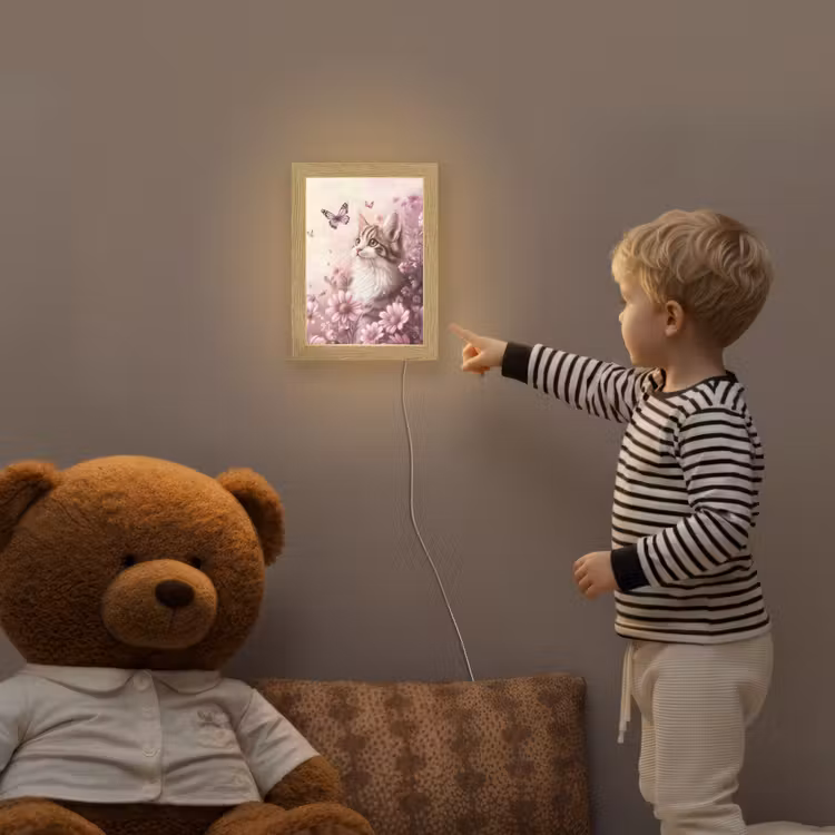 Kitten - Bloemen - Vlinders - Paars Light Box met kabel klein -sfeer4a_kind