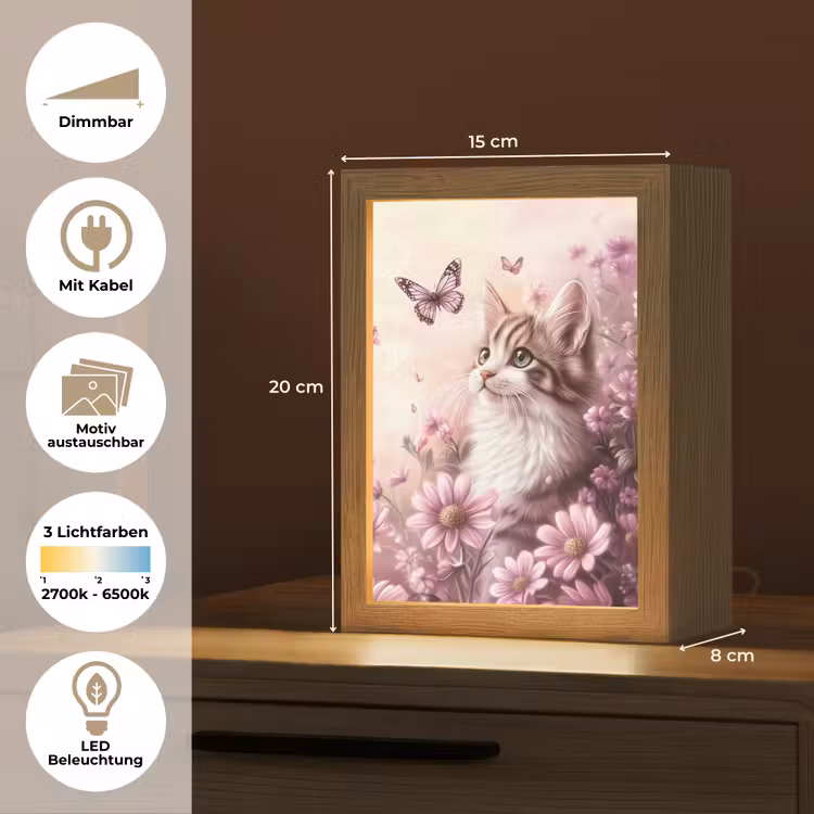 Kitten - Bloemen - Vlinders - Paars Light Box met kabel (Kinderlampje) klein -USP_websiteoverzichtDE