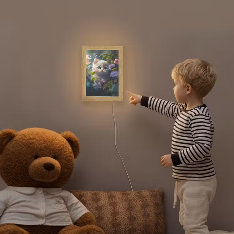 Kitten - Bloemen - Bos - Illustratie - Poes Light Box met kabel klein -sfeer4a_kind