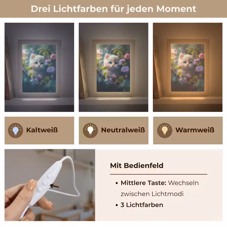 Kitten - Bloemen - Bos - Illustratie - Poes Light Box met kabel klein -USP_lichtkleurDE