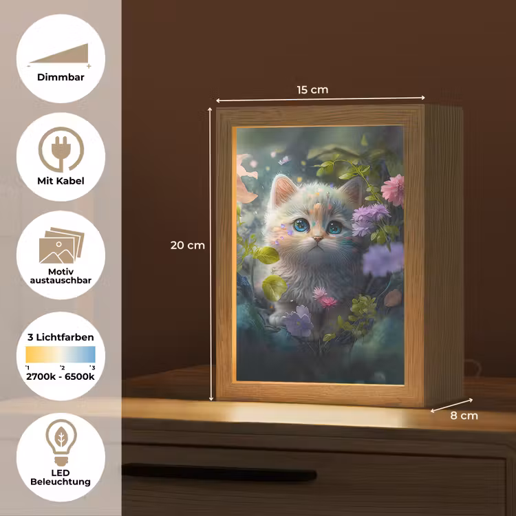 Kitten - Bloemen - Bos - Illustratie - Poes Light Box met kabel (Kinderlampje) klein -USP_websiteoverzichtDE