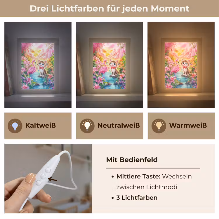 Kitten - Flamingo - Bloemen Light Box met kabel klein -USP_lichtkleurDE