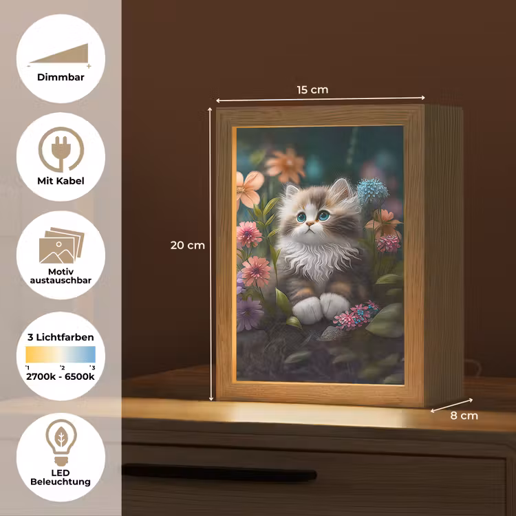 Kitten - Illustratie - Bloemen - Natuur - Kat Light Box met kabel (Kinderlampje) klein -USP_websiteoverzichtDE