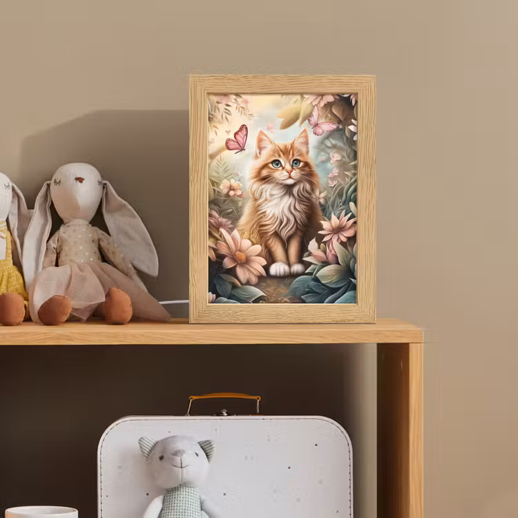 Kat - Bloemen - Vlinders - Roze Light Box met kabel klein -sfeer2_kind