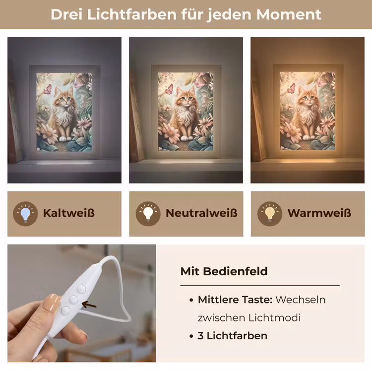 Kat - Bloemen - Vlinders - Roze Light Box met kabel klein -USP_lichtkleurDE