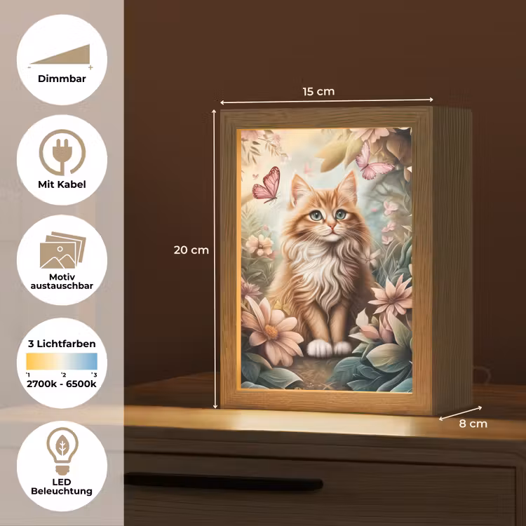 Kat - Bloemen - Vlinders - Roze Light Box met kabel (Kinderlampje) klein -USP_websiteoverzichtDE