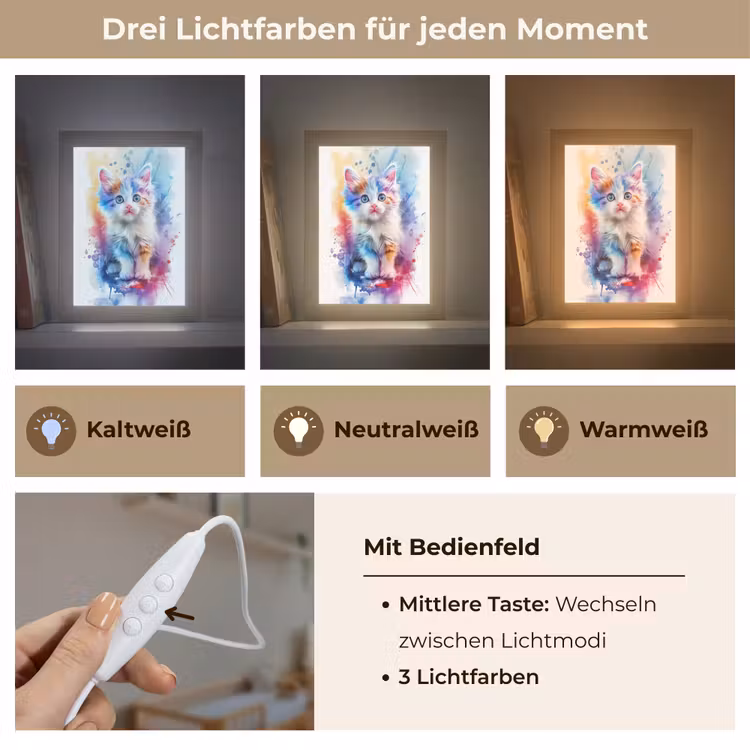 Kat - Kleurrijk - Verf - Dier - Wit Light Box met kabel klein -USP_lichtkleurDE