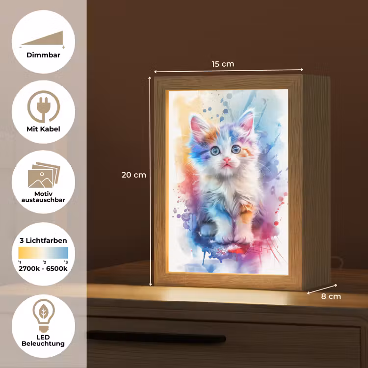 Kat - Kleurrijk - Verf - Dier - Wit Light Box met kabel (Kinderlampje) klein -USP_websiteoverzichtDE