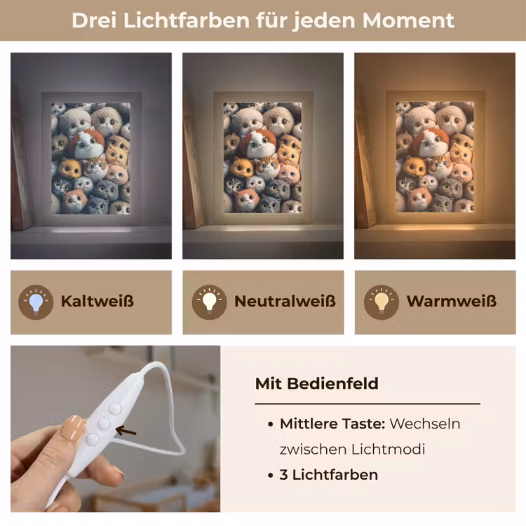 Poes - Kat - Design - Bruin - Grijs - Kids Light Box met kabel klein -USP_lichtkleurDE