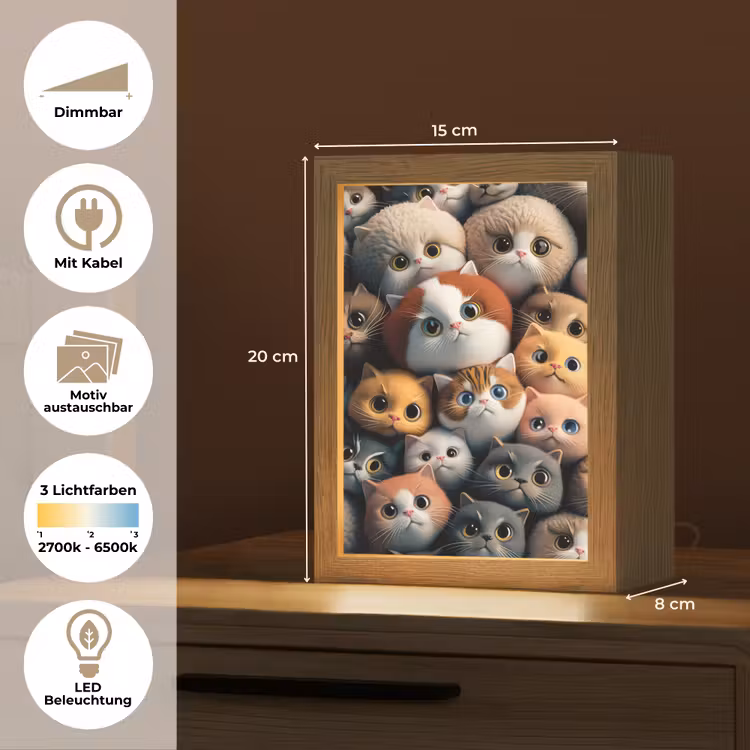 Poes - Kat - Design - Bruin - Grijs - Kids Light Box met kabel (Kinderlampje) klein -USP_websiteoverzichtDE