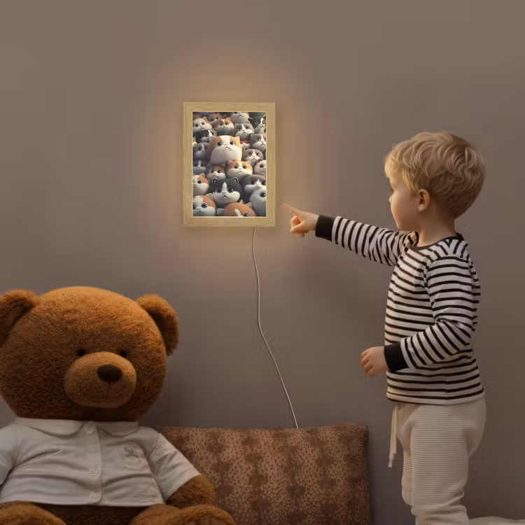 Kat - Huisdieren - Poes - Bruin - Grijs - Kinderen Light Box met kabel klein -sfeer4a_kind