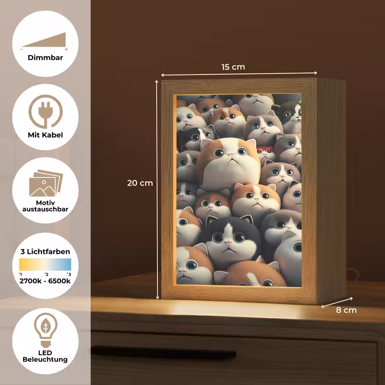 Kat - Huisdieren - Poes - Bruin - Grijs - Kinderen Light Box met kabel (Kinderlampje) klein -USP_websiteoverzichtDE