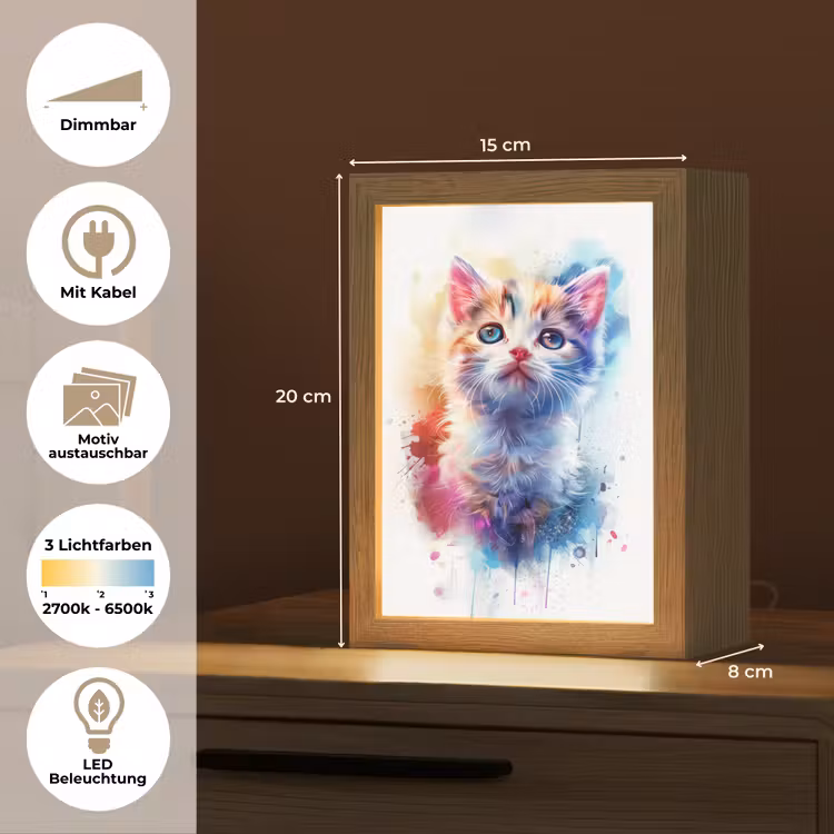 Kat - Portret - Kleuren - Verf - Wit Light Box met kabel (Kinderlampje) klein -USP_websiteoverzichtDE