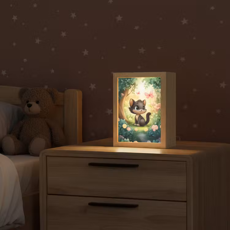 Kat - Zwart - Bos - Vlinders Light Box met kabel klein -sfeer1_kind